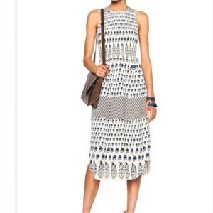 Ulla Johnson Cowrie 100% Silk Dress Blue Floral Ivory Smocked Sleeveless Midi 4